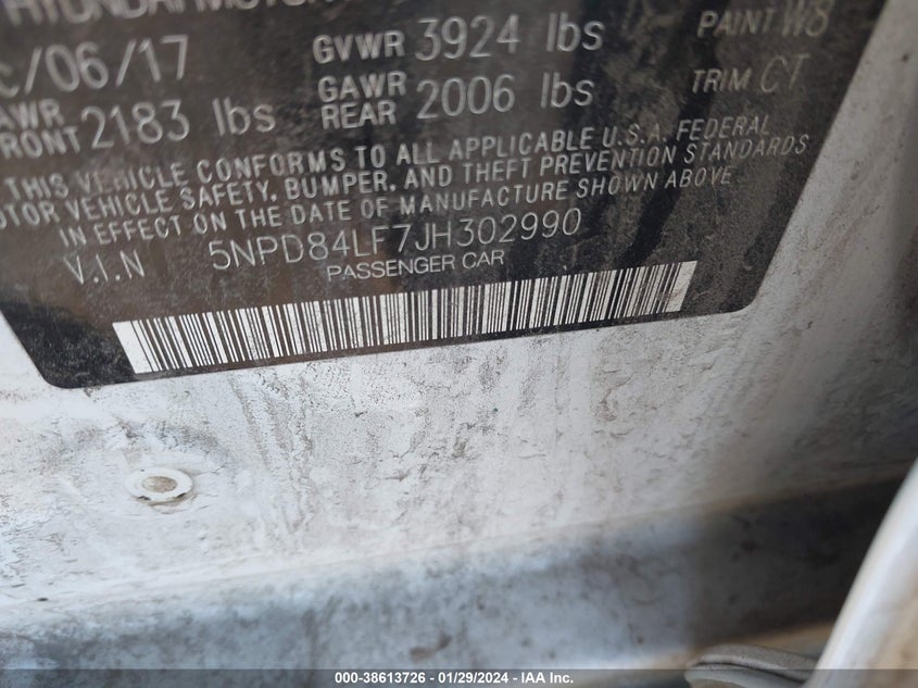 VIN 5NPD84LF7JH302990 2018 HYUNDAI ELANTRA SEL