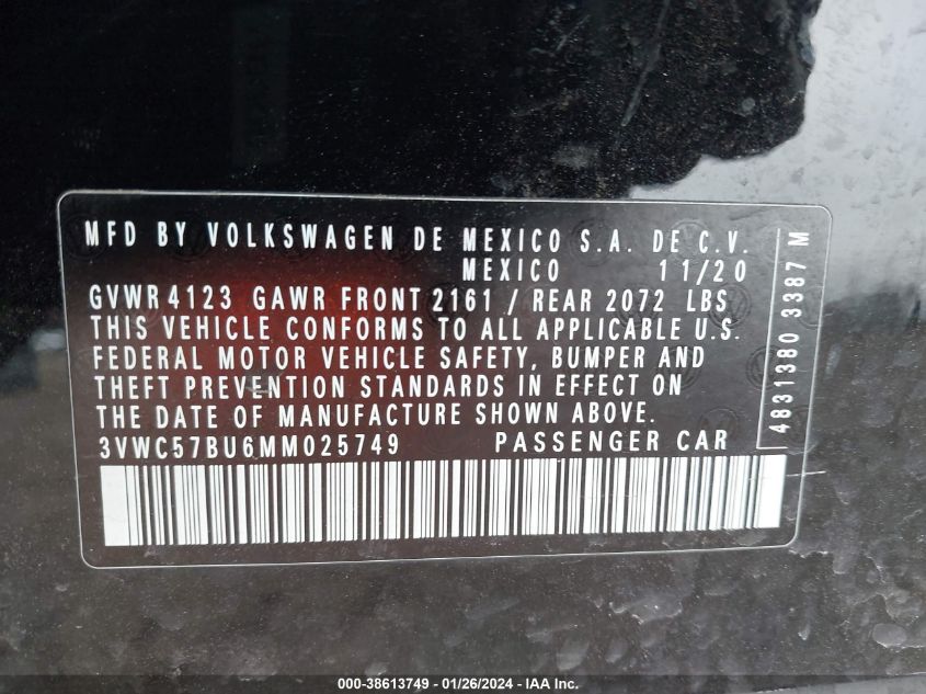 2021 VOLKSWAGEN JETTA S/SE/R-LINE - 3VWC57BU6MM025749