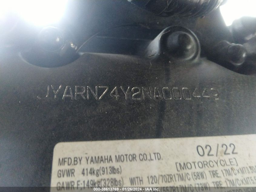 2022 YAMAHA MTT09 GT JYARN74Y2NA000449