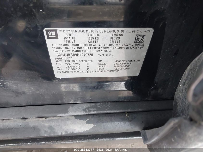 2017 CHEVROLET TRAX LS - 3GNCJKSB9HL279720