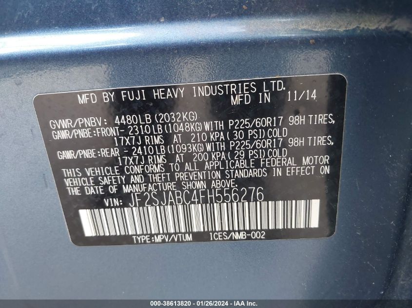 2015 SUBARU FORESTER 2.5I - JF2SJABC4FH556276