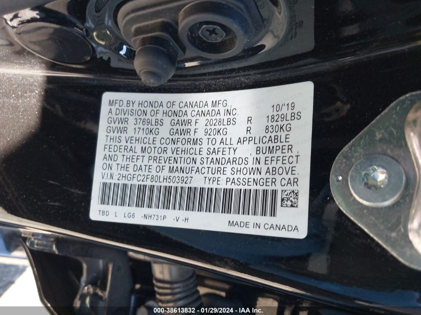 2020 HONDA CIVIC SPORT - 2HGFC2F80LH503927