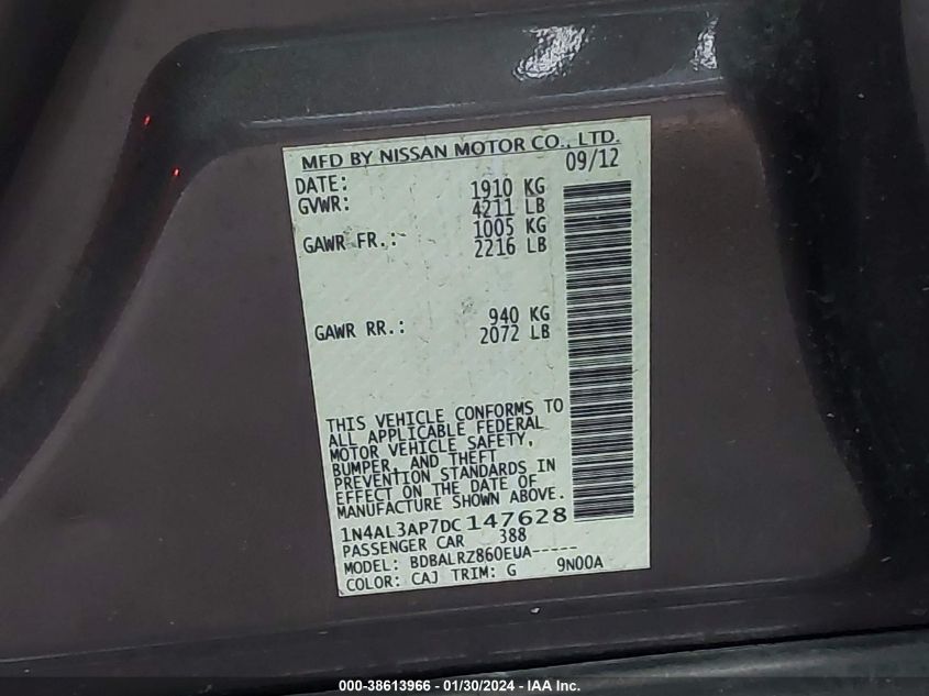 2013 NISSAN ALTIMA 2.5/S/SV/SL - 1N4AL3AP7DC147628