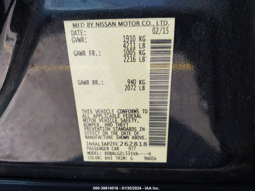 2015 NISSAN ALTIMA 2.5/S/SV/SL - 1N4AL3AP2FC262818