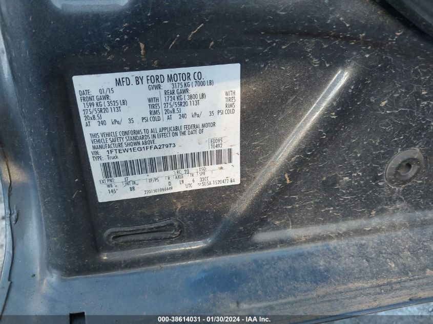 2015 FORD F-150 PLATINUM - 1FTEW1EG1FFA27973