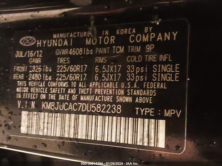 2013 HYUNDAI TUCSON GLS - KM8JUCAC7DU582238