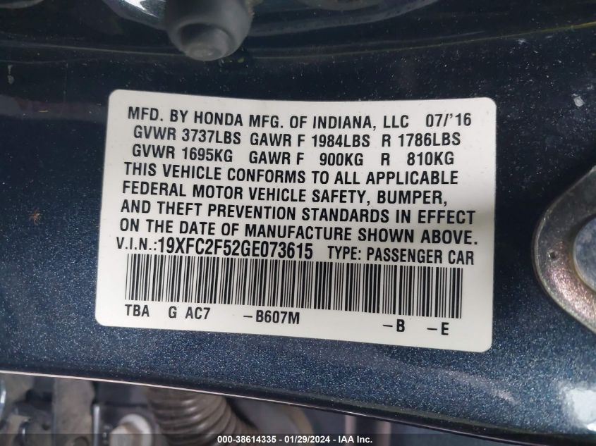 2016 HONDA CIVIC LX - 19XFC2F52GE073615
