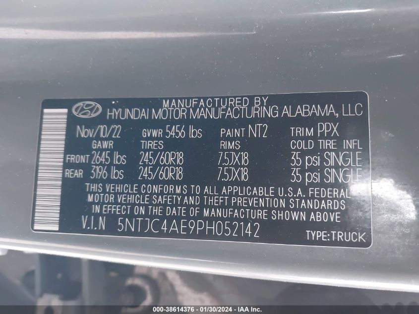 2023 HYUNDAI SANTA CRUZ SEL 5NTJC4AE9PH052142