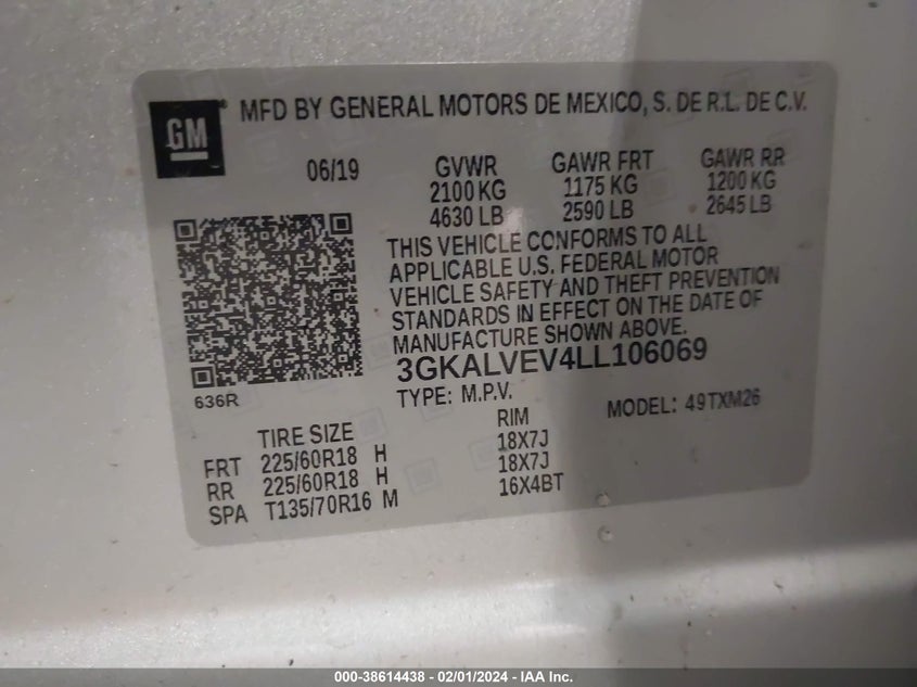 VIN 3GKALVEV4LL106069 2020 GMC TERRAIN SLT