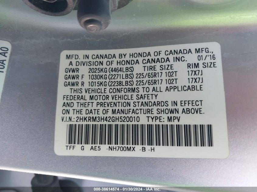 2016 HONDA CR-V SE - 2HKRM3H42GH520010
