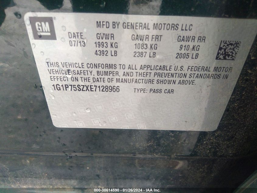 2014 CHEVROLET CRUZE - 1G1P75SZXE7128966
