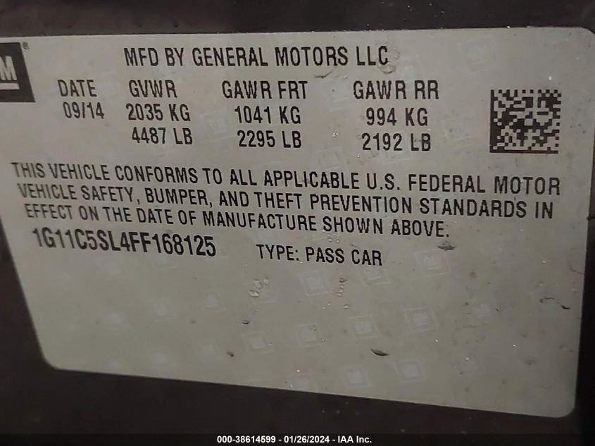 2015 CHEVROLET MALIBU 1LT - 1G11C5SL4FF168125