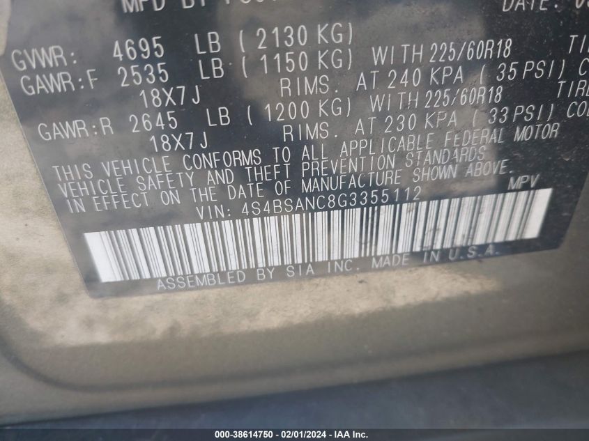 2016 SUBARU OUTBACK 2.5I LIMITED - 4S4BSANC8G3355112