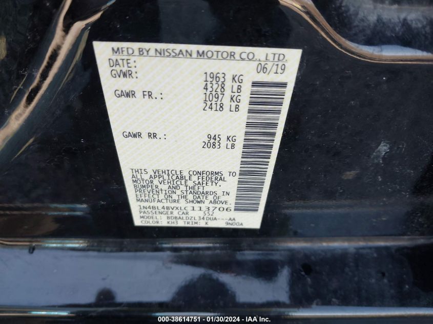 2020 NISSAN ALTIMA S FWD - 1N4BL4BVXLC113706