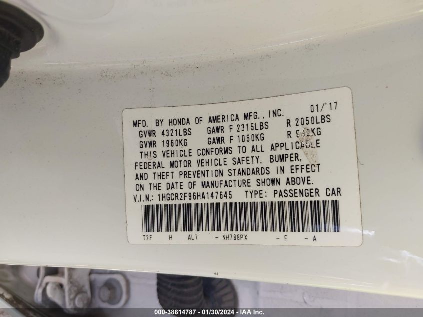 2017 HONDA ACCORD EXL - 1HGCR2F96HA147645