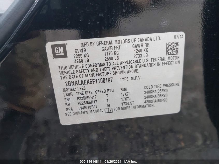 2015 CHEVROLET EQUINOX LS - 2GNALAEK6F1100197