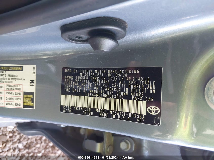 VIN 5YFS4MCE9MP063010 2021 TOYOTA COROLLA SE