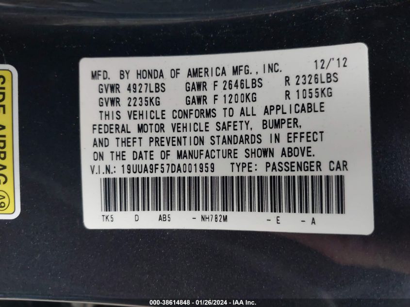 2013 ACURA TL TECH - 19UUA9F57DA001959