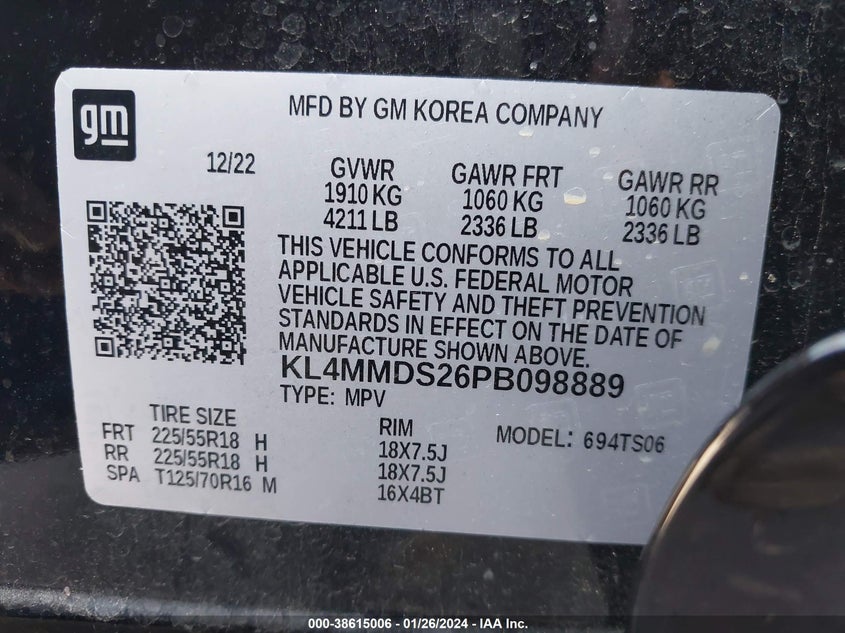 VIN KL4MMDS26PB098889 2023 BUICK ENCORE GX SELECT FWD