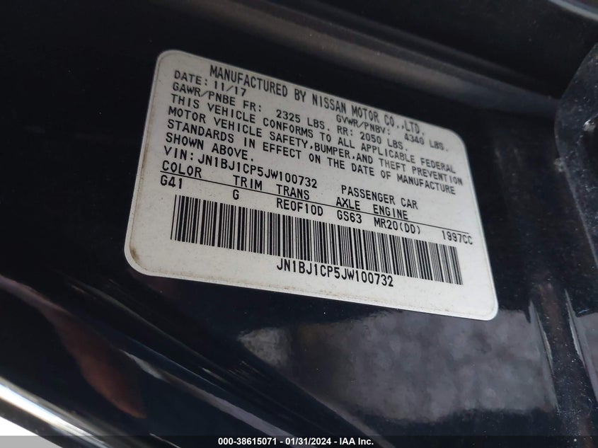 VIN JN1BJ1CP5JW100732 2018 NISSAN ROGUE SPORT S