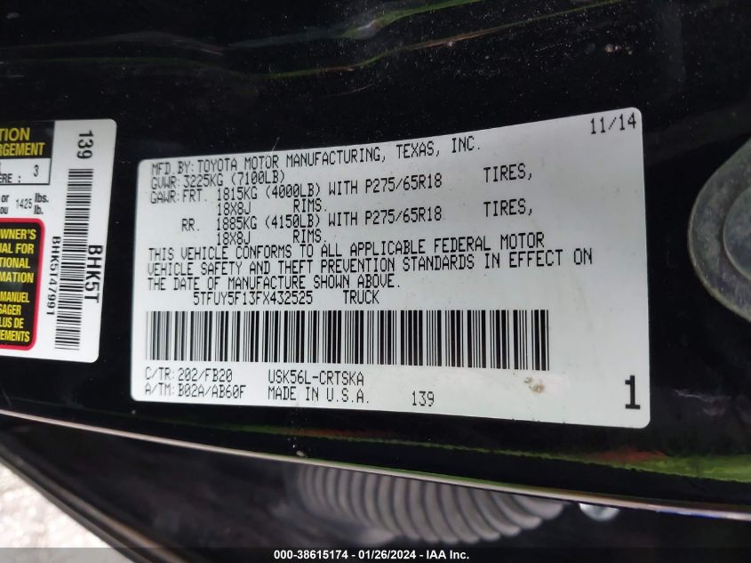 2015 TOYOTA TUNDRA SR5 5.7L V8 - 5TFUY5F13FX432525
