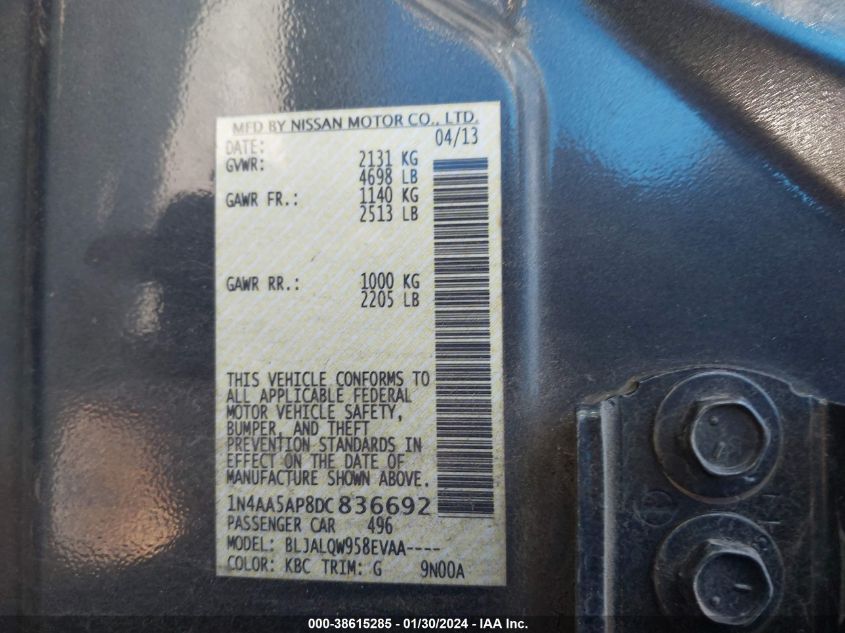 2013 NISSAN MAXIMA 3.5 S - 1N4AA5AP8DC836692