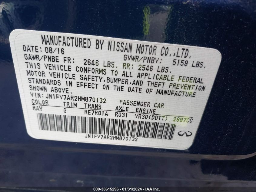 2017 INFINITI Q50 3.0T RED SPORT 400 - JN1FV7AR2HM870132