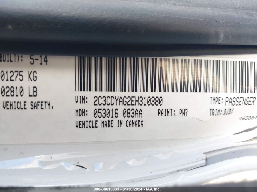 2014 DODGE CHALLENGER SXT - 2C3CDYAG2EH310380