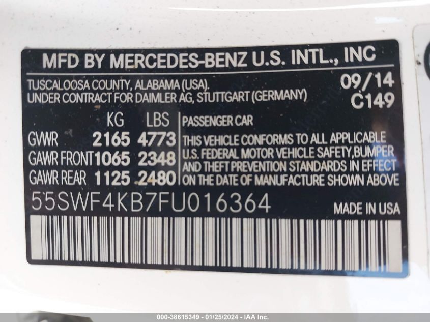 2015 MERCEDES-BENZ C 300 4MATIC/LUXURY 4MATIC/SPORT 4MATIC - 55SWF4KB7FU016364