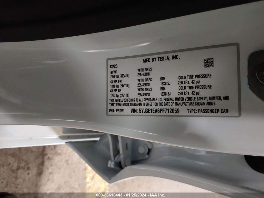 2023 TESLA MODEL 3 - 5YJ3E1EA6PF712059