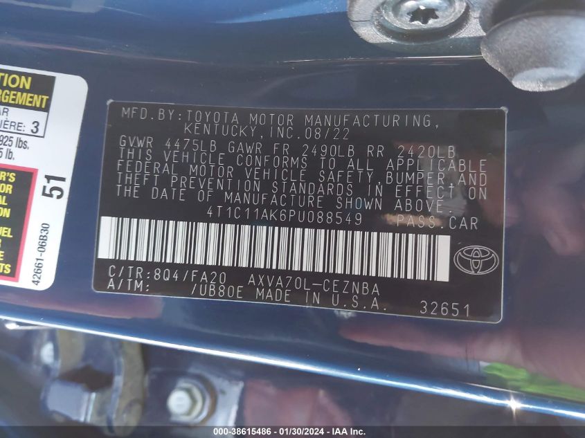 2023 TOYOTA CAMRY LE - 4T1C11AK6PU088549