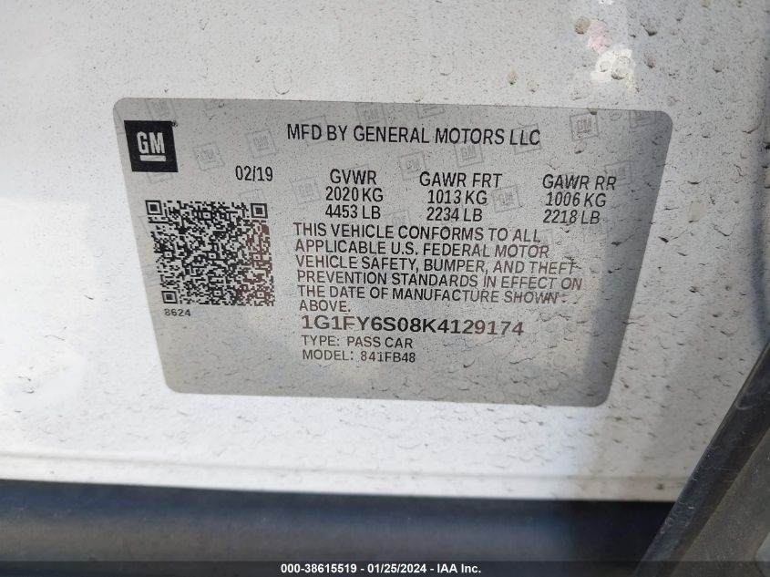 2019 CHEVROLET BOLT EV LT - 1G1FY6S08K4129174