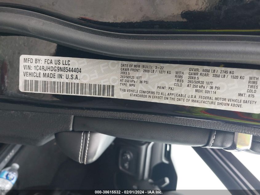 2022 JEEP GRAND CHEROKEE OVERLAND - 1C4RJHDG9N8544404