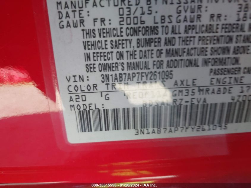 2015 NISSAN SENTRA S/SV/SR/SL - 3N1AB7AP7FY261095
