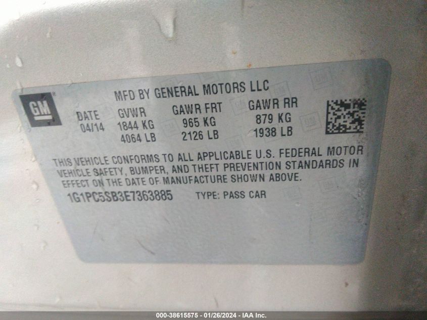 2014 CHEVROLET CRUZE 1LT AUTO - 1G1PC5SB3E7363885