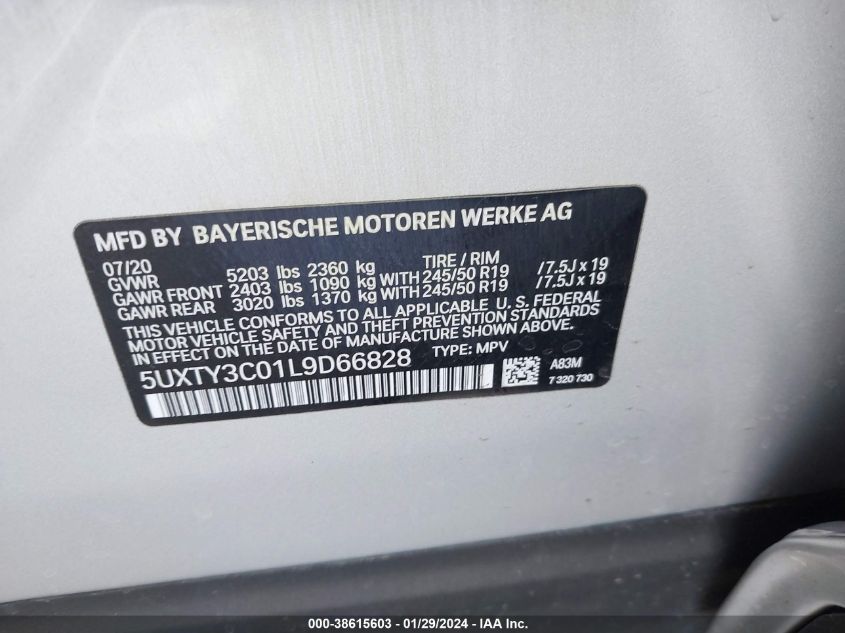 2020 BMW X3 SDRIVE30I - 5UXTY3C01L9D66828