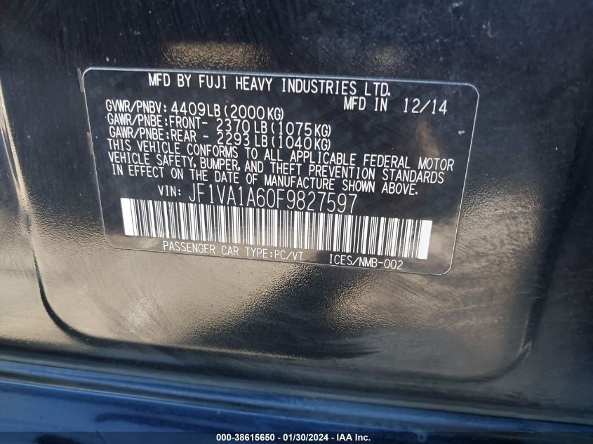 2015 SUBARU WRX - JF1VA1A60F9827597