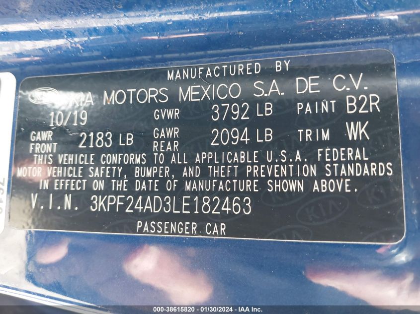 2020 KIA FORTE LXS - 3KPF24AD3LE182463