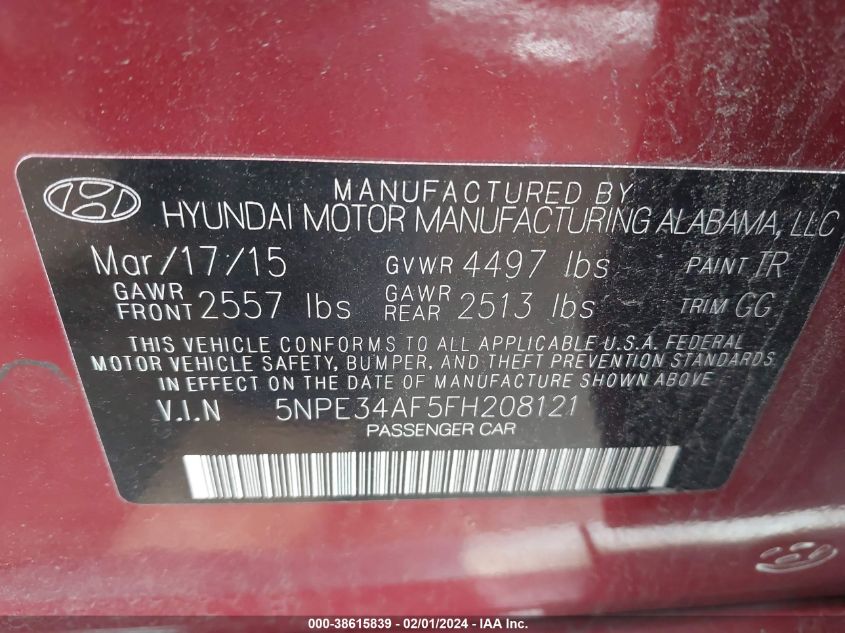 2015 HYUNDAI SONATA SPORT - 5NPE34AF5FH208121