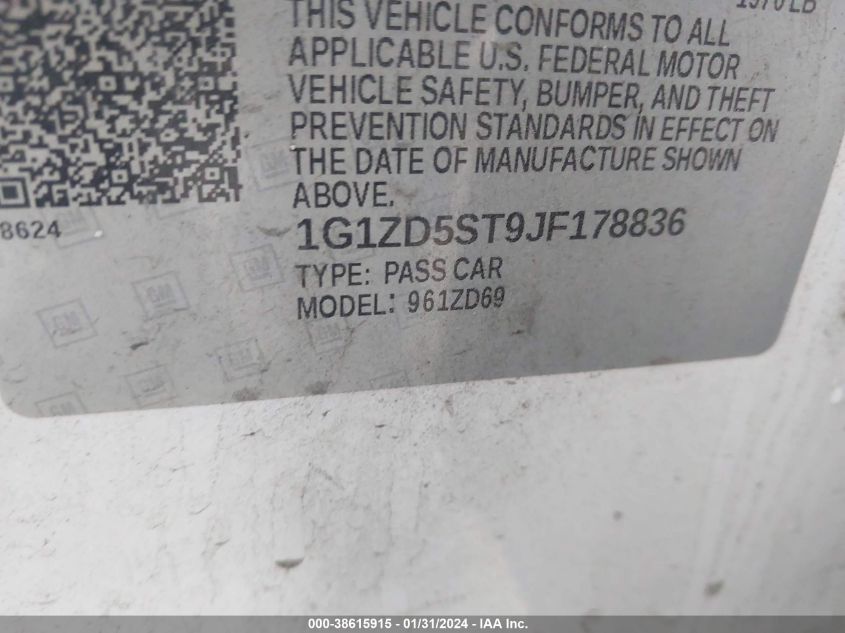 2018 CHEVROLET MALIBU LT - 1G1ZD5ST9JF178836