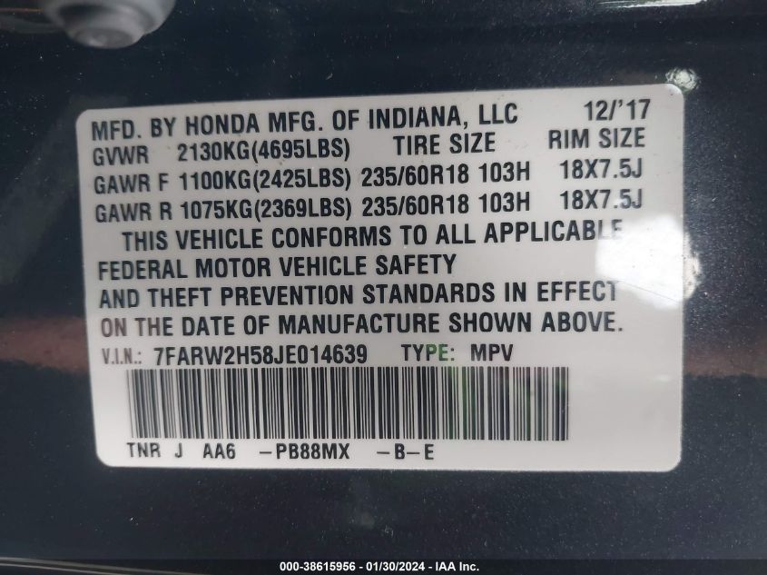 2018 HONDA CR-V EX - 7FARW2H58JE014639