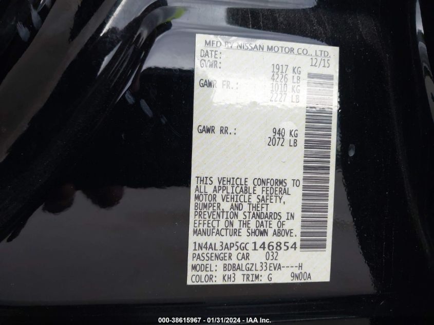 2016 NISSAN ALTIMA 2.5 S - 1N4AL3AP5GC146854