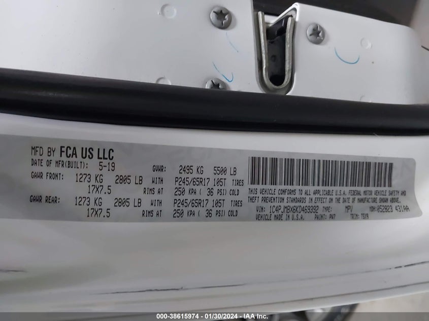 VIN 1C4PJMBX6KD469392 2019 JEEP CHEROKEE TRAILHAWK 4X4