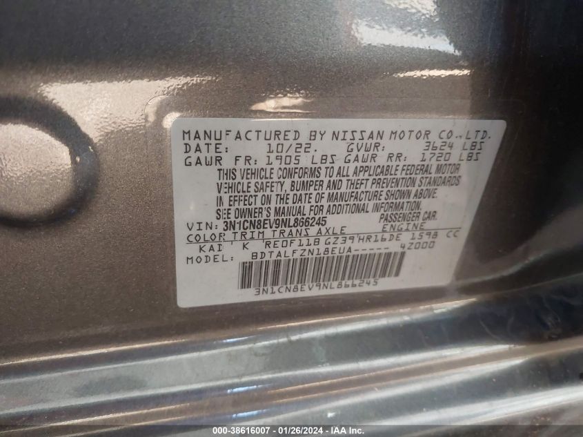 2022 NISSAN VERSA SV - 3N1CN8EV9NL866245