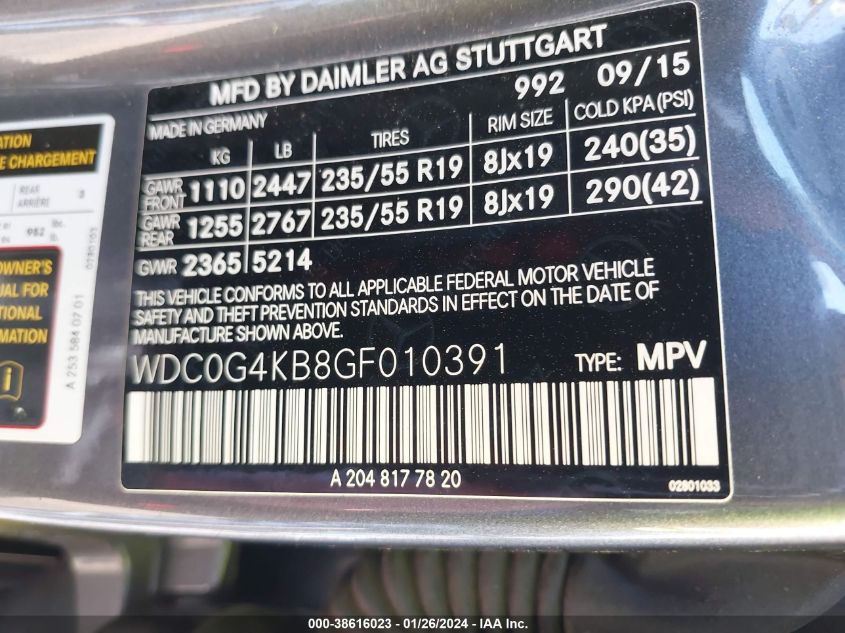 2016 MERCEDES-BENZ GLC 300 300 4MATIC - WDC0G4KB8GF010391