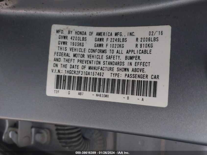 2016 HONDA ACCORD LX - 1HGCR2F31GA157462