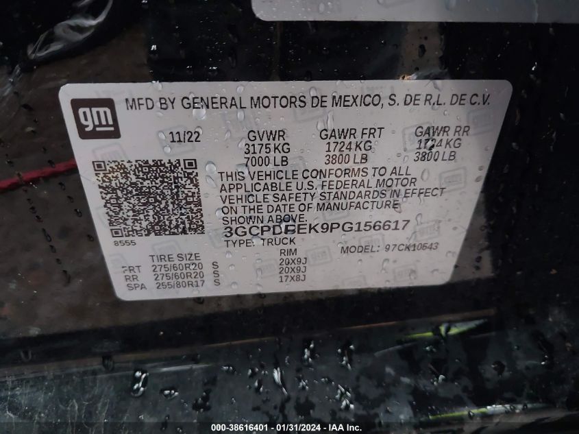 2023 CHEVROLET SILVERADO 1500 4WD  SHORT BED CUSTOM - 3GCPDBEK9PG156617