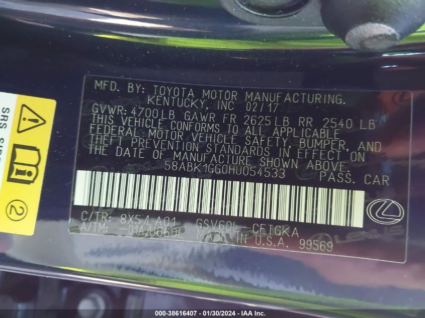 2017 LEXUS ES 350 350 - 58ABK1GG0HU054533