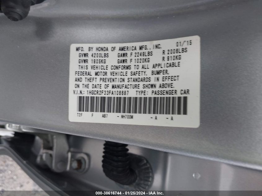 2015 HONDA ACCORD LX - 1HGCR2F33FA106687