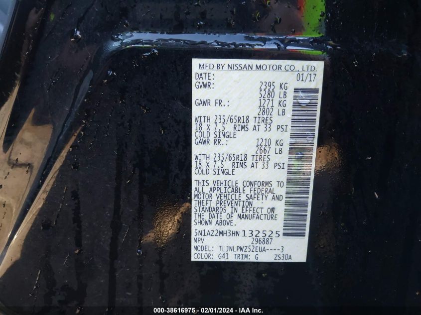 2017 NISSAN MURANO S - 5N1AZ2MH3HN132525